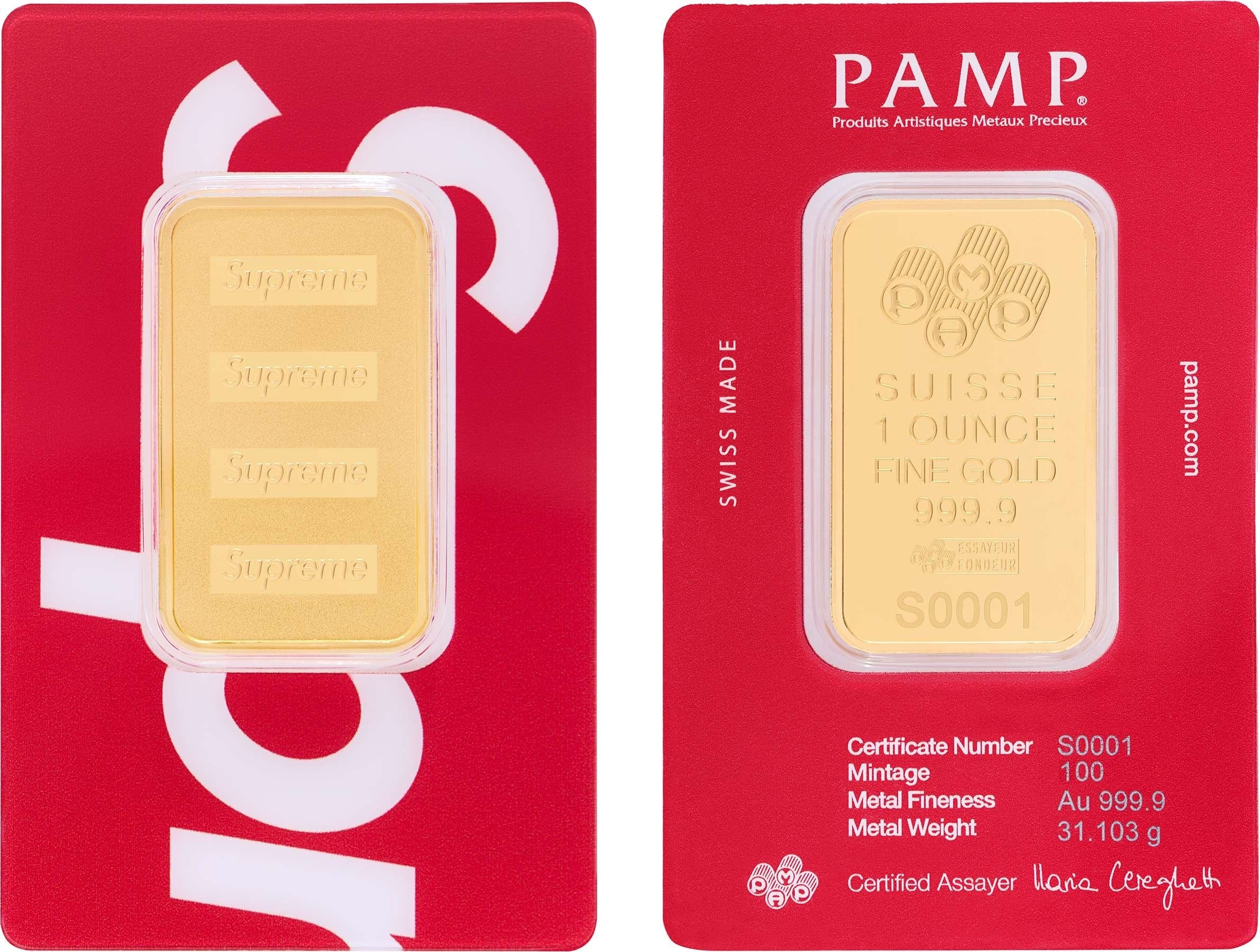 Supreme®/PAMP Suisse 1 oz. Gold Bar